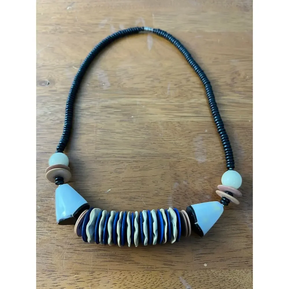 VTG Chunky Beaded Necklace Tribal Boho Disc Beads Statement Artisan